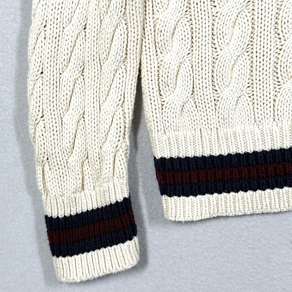 Vintage Polo Ralph Lauren Cricket Sweater Mens L XL Cable Knit Tennis 90s Cream - Picture 4 of 12
